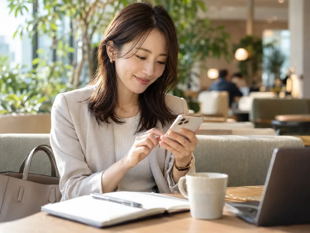 スマートフォンで自分の予定に合わせて予約する社員のイメージ